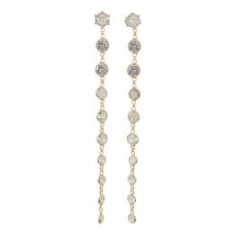 99   -  <p><span class="object_title">Pendientes largos en plata dorada con chatones de circonitas blancas. 9 cm. </span></p>