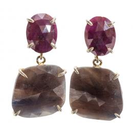 117   -  <p><span class="object_title">Pendientes en plata dorada con óvalo de amatista y turmalina facetadas. 3,5 cm. </span></p>