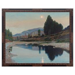 496   -  <p><span class="object_title">Domingo Soler Gili (Sabadell, Barcelona, 1871-Barcelona, 1951) <br/>Paisaje con río. </span>.<br></p>