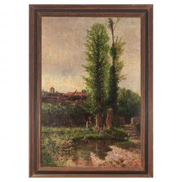 285   -  <p><span class="object_title">Andrés Larraga  (Valtierra, Navarra, 1861-Barcelona, 1931) <br/>Paisaje con figura. </span>.<br></p>