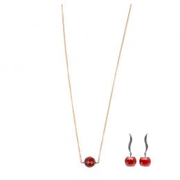 109   -  <p><span class="object_title">Juego de collar y pendientes en plata y plata dorada con cuentas esféricas de cornalina facetada. 61,5 y 4,5 cm. </span></p>