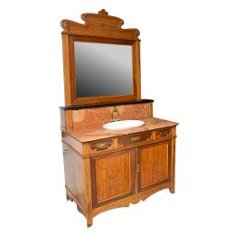 639   -  <p><span class="object_title">Lavamanos con espejo modernista en madera tallada con decoración floral, ppios. del s.XX. </span>.<br></p>