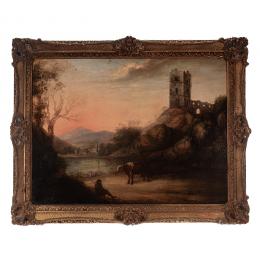 319   -  <p><span class="object_title">Escuela centroeuropea, s.XIX. <br/>Paisaje con castillo y figuras. </span>.<br></p>