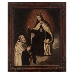 214   -  <p><span class="object_title">Escuela española o virreinal, s.XVIII. <br/>Imposición del escapulario de la Virgen del Carmen a San Simon Stock.</span>.<br></p>