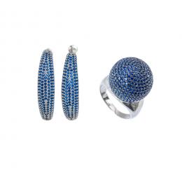 123   -  <p><span class="object_title">Lote de pendientes criolla estilo Cartier y sortija diseño bombé en plata y plata pavonada con pavé de símiles de zafiro azul y aguamarina. Nº 19. </span></p>