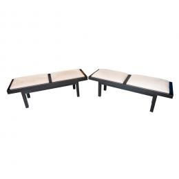 616   -  <p><span class="object_title">Pareja de banquetas en madera ebonizada con tapicería en ante de tonalidad beige, fles. del s.XX. </span>.<br></p>