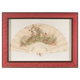 564   -  <p><span class="object_title">Abanico pericón. España, segundo cuarto del s.XX. <br/>País en seda estampada representando escena bucólica firmada A. Laurance con varillaje en hueso. </span>.<br></p>