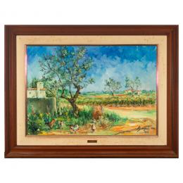 407   -  <p><span class="object_title">José Brugué Verdaguer (Vic, Barcelona, 1922-?) <br/>Paisaje con gallinas. </span>.<br></p>