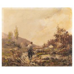 461   -  <p><span class="object_title">Antoni Puig Martí (Barcelona, 1916-1998) <br/>Paisaje con pastor y rebaño. </span>.<br></p>