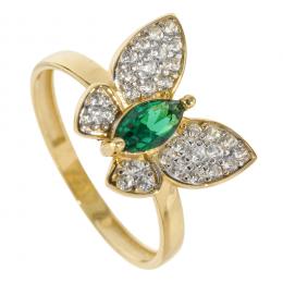 39   -  <p><span class="object_title">Sortija diseño mariposa en oro con símil de esmeralda talla marquise y circonitas. 2,62 gr. Nº 13.</span></p>