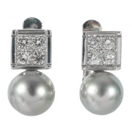 50   -  <p><span class="object_title">Pendientes en oro blanco con perla Tahití de 11 mm y diamantes talla brillante, 0,80 ct aprox. 16,99 gr. </span></p>