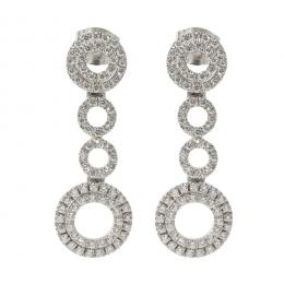 13   -  <p><span class="object_title">Pendientes largos diseño círculos en oro blanco con diamantes talla brillante engastados en garras, 1,20 ct aprox. 3,5 cm. 9,19 gr. </span></p>