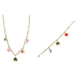 151   -  <p><span class="object_title">Juego de collar y pulsera de eslabones en plata dorada y esmalte con colgantes. 47,5 cm. 21,5 cm. </span></p>