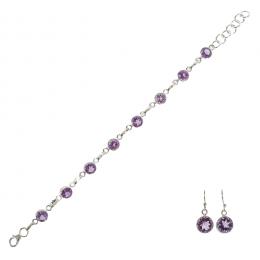 91   -  <p><span class="object_title">Juego de pulsera y pendientes en plata con chatones de amatista. 21 cm. </span></p>