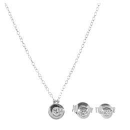 6   -  <p><span class="object_title">Juego de gargantilla y pendientes en oro blanco con diamante talla brillante engastado en chatón, 0,10 ct aprox. 2,2 gr. 42 cm. </span></p>