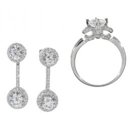 98   -  <p><span class="object_title">Lote de sortija solitario y pendientes en plata con circonitas. Nº 14. </span></p>
