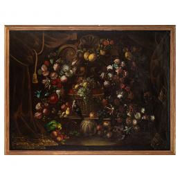 264   -  <p><span class="object_title">Escuela romana, c.1700. <br/>Bodegón de frutas, flores, mono y aves. </span>.<br></p>
