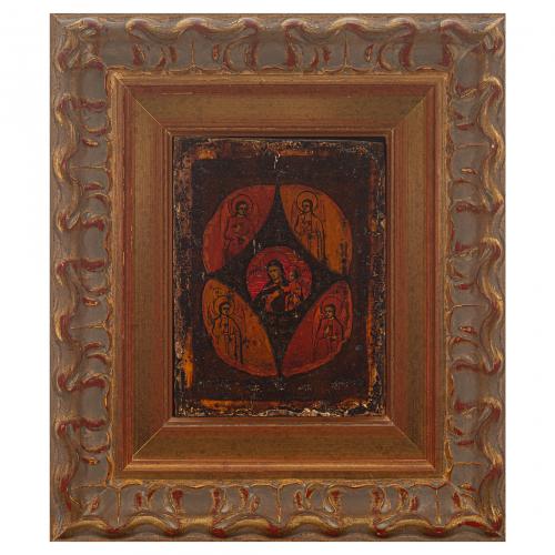 Icono pintado sobre tabla representando la zarza ardiente. 