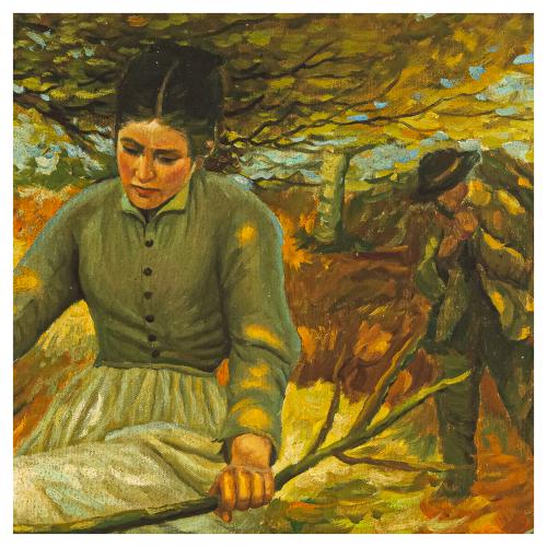 Escuela europea, s.XX.Campesina en el bosque.