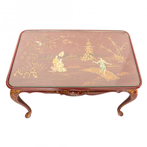 Mesita auxiliar rectangular estilo oriental en madera lacad