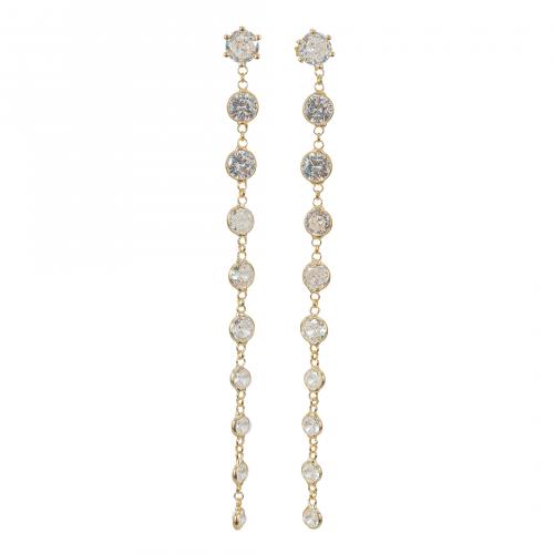 Pendientes largos en plata dorada con chatones de circonita