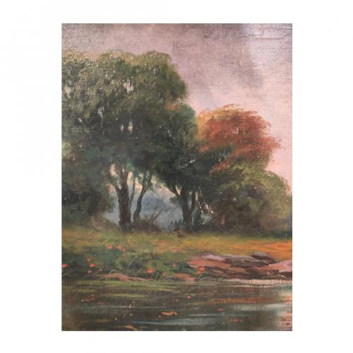 Escuela española, s.XIX. Paisaje con figura.