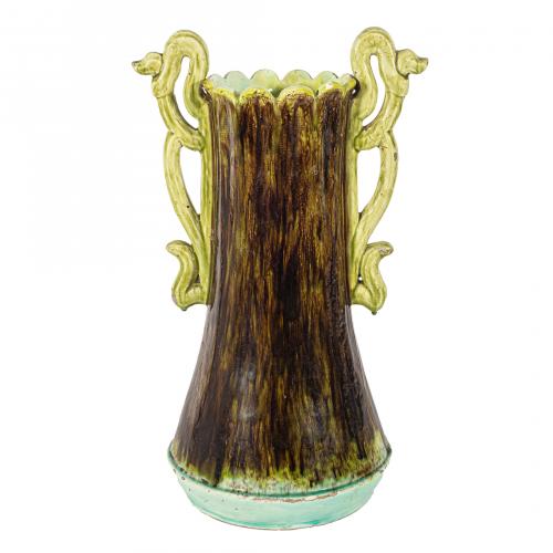Jarrón Art Nouveau en cerámica barbotine con decoración flo