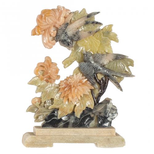 Lote de monos y cuatro composiciones de flores y aves en es