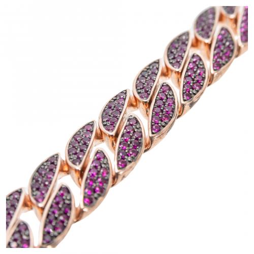 Pulsera articulada en plata rosa con pavé de símiles de rub