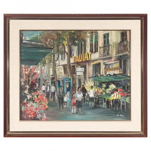 Agustí Río  (Barcelona 1923-1997) Las Ramblas. 