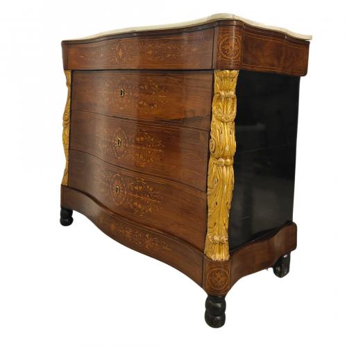 Cómoda Fernandina en madera de caoba con marquetería floral