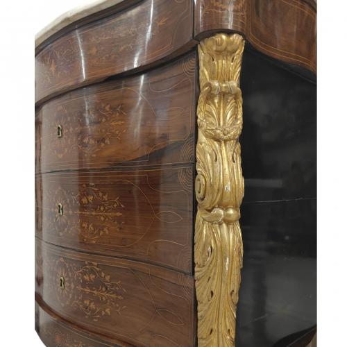 Cómoda Fernandina en madera de caoba con marquetería floral