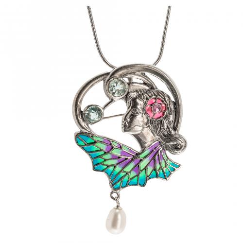 Broche-colgante estilo modernista diseño perfil femenino y 