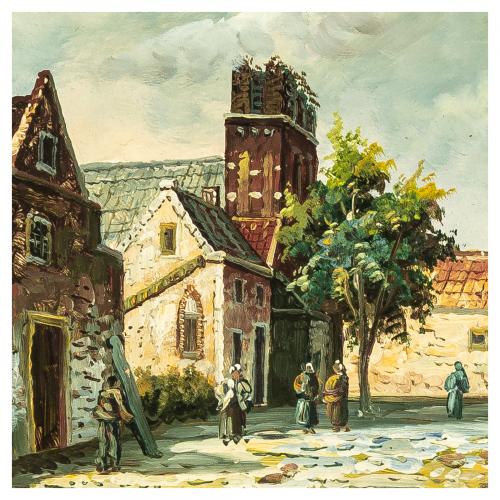 Escuela europea, s.XX. Gatos y Paisaje. 
