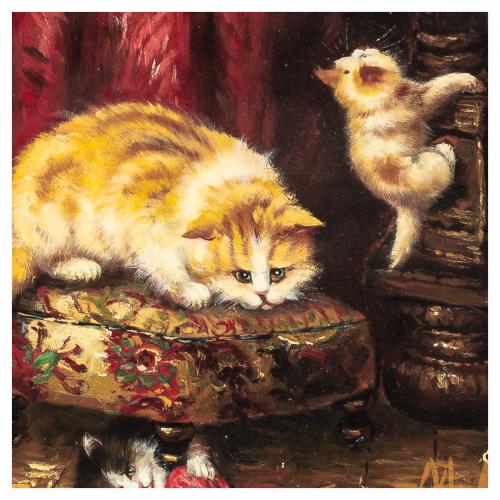 Escuela europea, s.XX. Gatos y Paisaje. 