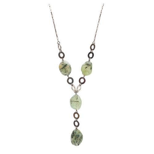 Lote de collar y pulsera en plata con turmalinas. 44 y 21 c