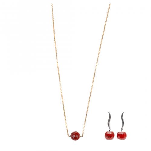 Juego de collar y pendientes en plata y plata dorada con cu