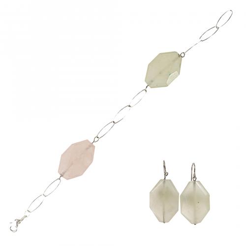 Juego de pulsera y pendientes en plata con cuentas hexagona
