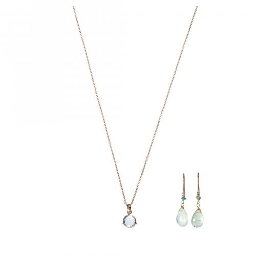 Lote de colgante y pendientes en plata dorada con peridotos