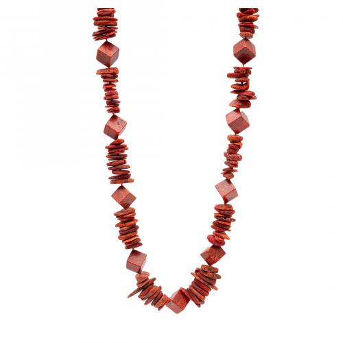 Collar de raíz de coral con cierre en plata. 72 cm. 