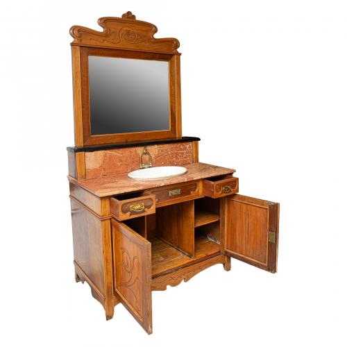 Lavamanos con espejo modernista en madera tallada con decor