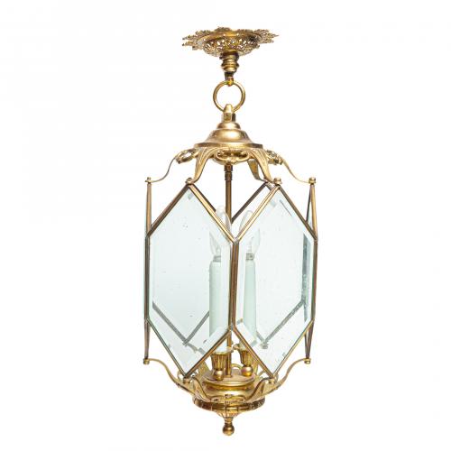 Farol de techo en latón y cristal, segundo cuarto del s.XX. 