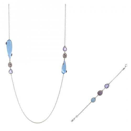 Juego de collar y pulsera en plata con amatistas facetadas 