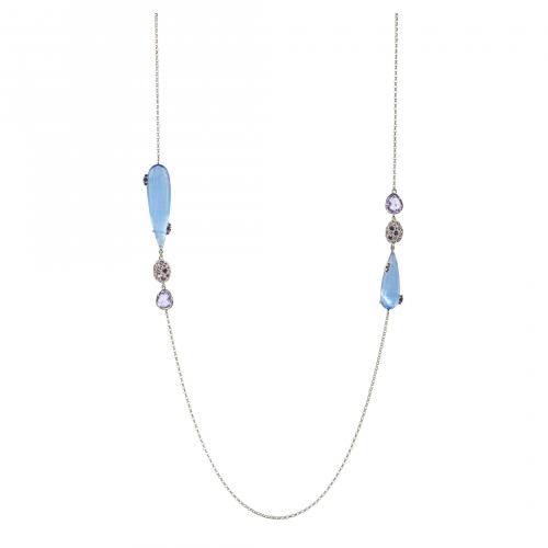 Juego de collar y pulsera en plata con amatistas facetadas 