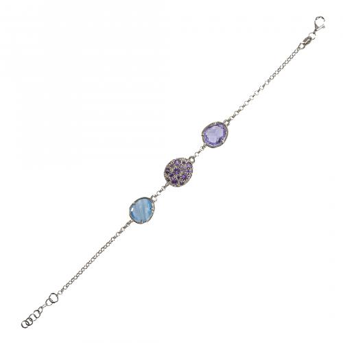 Juego de collar y pulsera en plata con amatistas facetadas 