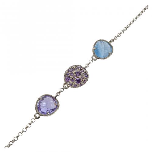 Juego de collar y pulsera en plata con amatistas facetadas 