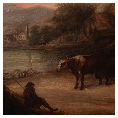Escuela centroeuropea, s.XIX. Paisaje con castillo y figu