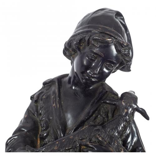 Escuela italiana, s.XX. Niño con corderos. 