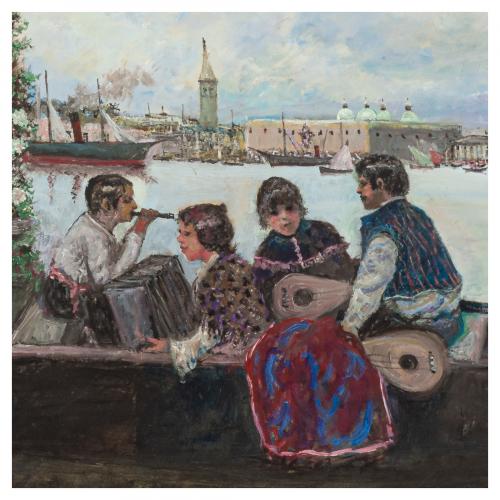 Escuela española, s.XIX-XX. Góndola en Venecia.