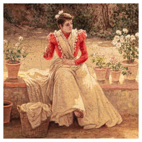 Escuela española, s.XIX. Muchacha en el jardín. 